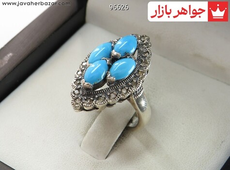 انگشتر نقره فیروزه نیشابوری عجمی زنانه - 96626