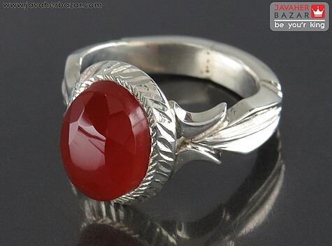 انگشتر نقره عقیق یمنی قرمز الماس تراش مردانه - 96889