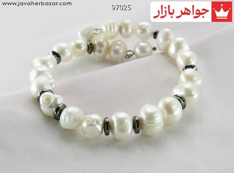 دستبند سنگی مروارید و حدید صینی زنانه
