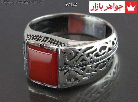 انگشتر نقره عقیق خوش رنگ مردانه - 97122