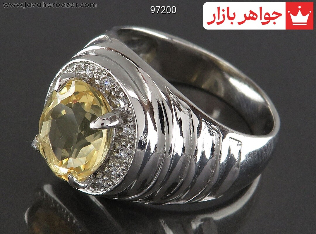 انگشتر نقره سیترین الماس تراش زیبا مردانه