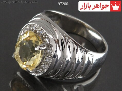 انگشتر نقره سیترین الماس تراش زیبا مردانه - 97200