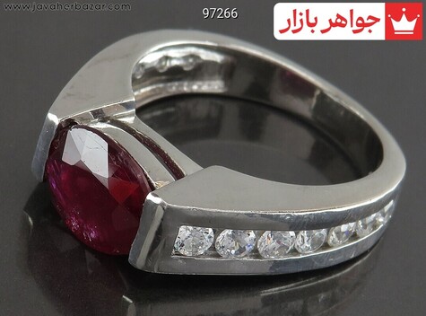 انگشتر نقره یاقوت آفریقایی قرمز سرخ الماس تراش مردانه
