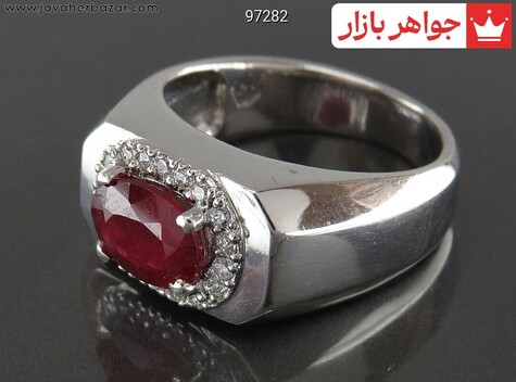 انگشتر نقره یاقوت آفریقایی مردانه - 97282