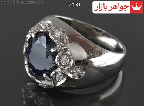 انگشتر نقره یاقوت آفریقایی کبود مردانه - 97284