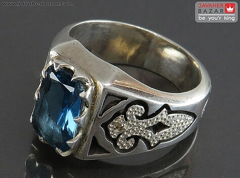 انگشتر نقره توپاز الماس تراش مردانه دست ساز با برلیان اصل - 97349