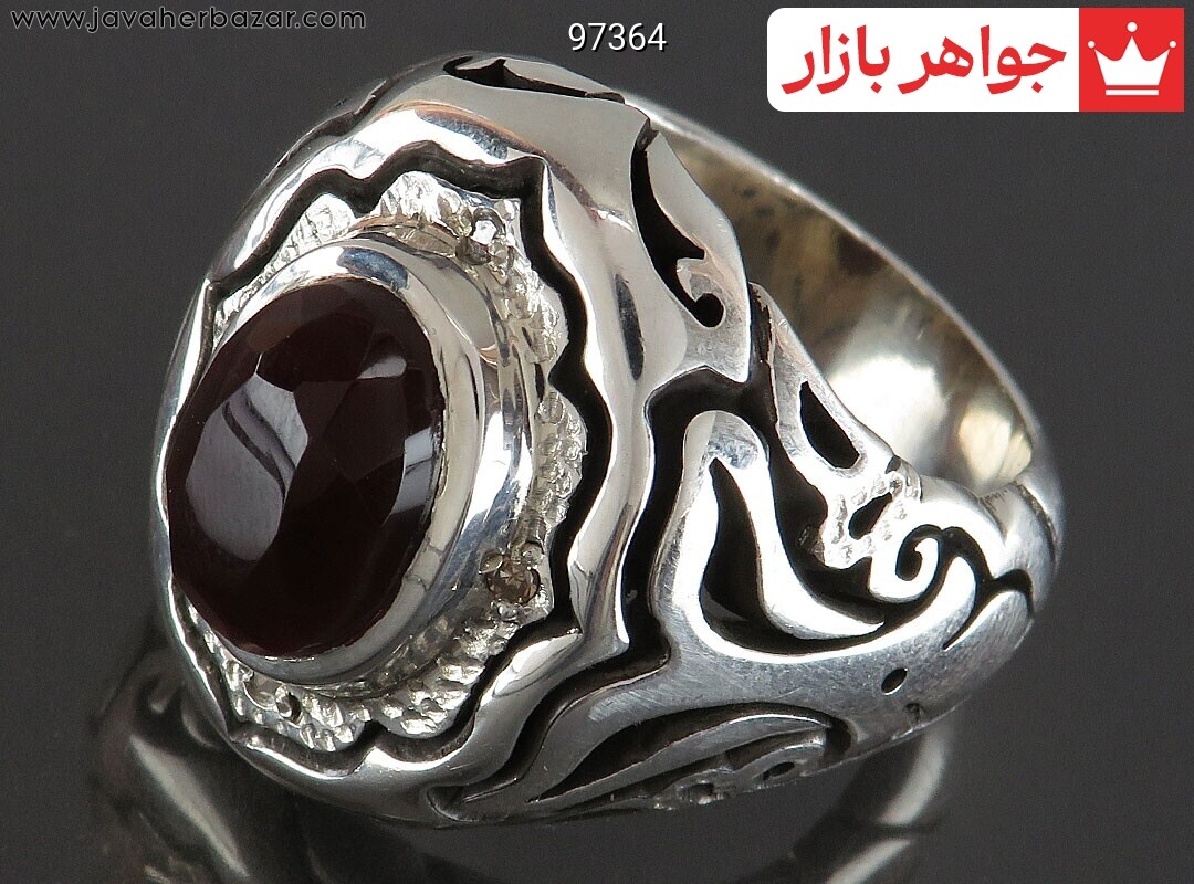 انگشتر نقره عقیق یمنی الماس تراش لوکس مردانه دست ساز با برلیان اصل