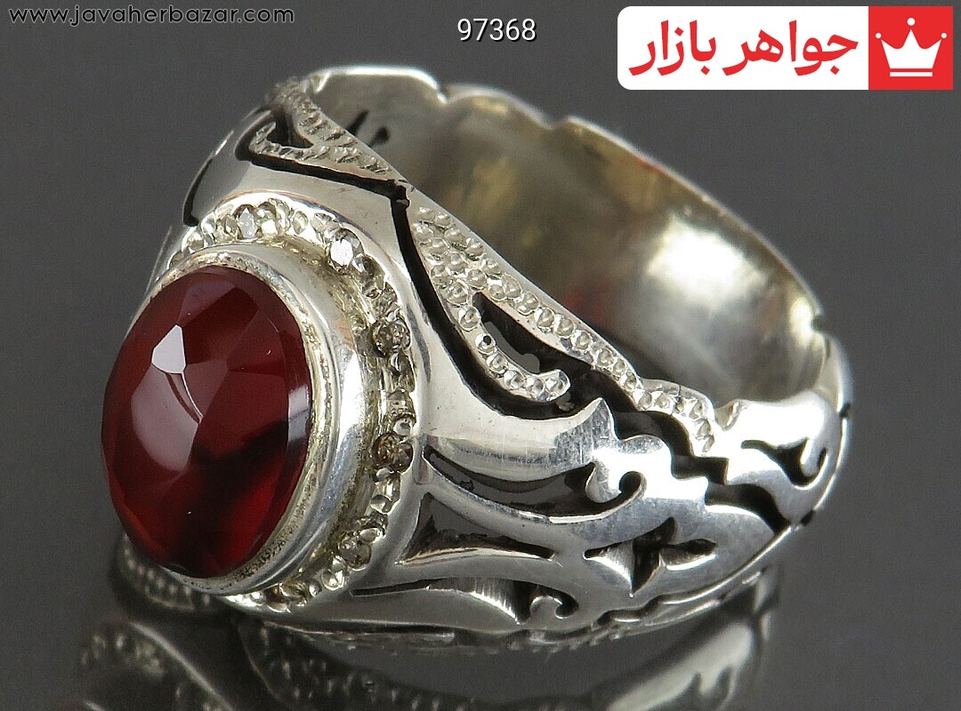 انگشتر نقره عقیق یمنی الماس تراش شیک مردانه دست ساز با برلیان اصل
