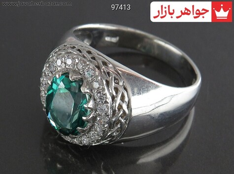 انگشتر نقره توپاز سبز مردانه - 97413