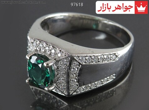 انگشتر نقره توپاز سبز مردانه - 97618