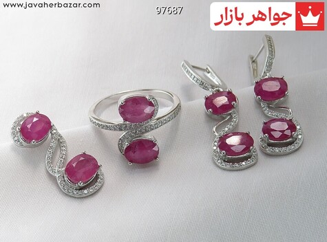 سرویس نقره یاقوت آفریقایی صورتی طرح مهناز - 97687