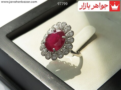 انگشتر نقره یاقوت آفریقایی سرخ زنانه - 97799