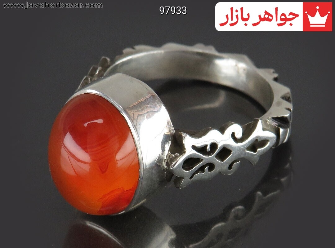 انگشتر نقره عقیق یمنی نارنجی زیبا مردانه دست ساز