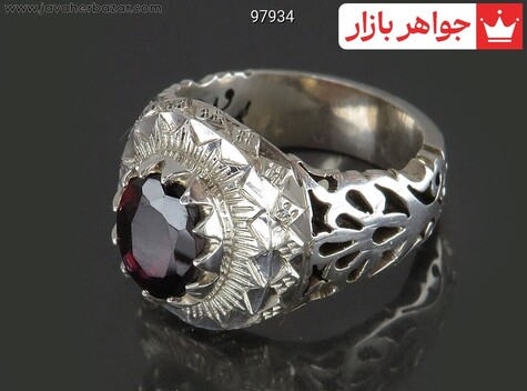 انگشتر نقره گارنت فاخر مردانه دست ساز - 97934