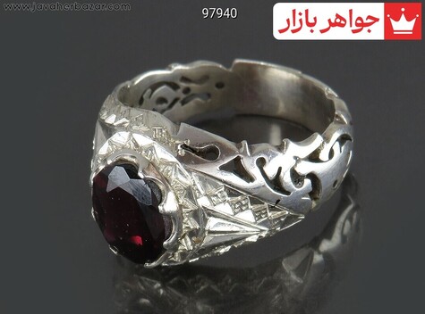 انگشتر نقره گارنت کم نظیر مردانه دست ساز - 97940