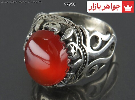 انگشتر نقره عقیق یمنی قرمز چنگی خوش رنگ مردانه - 97958