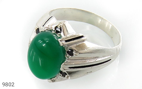 انگشتر نقره عقیق سبز خوش رنگ مردانه - 9802