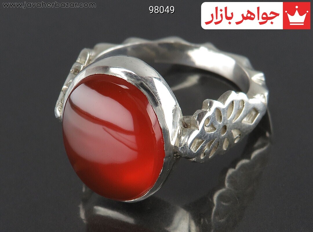 انگشتر نقره عقیق یمنی نارنجی خوش رنگ مردانه دست ساز به همراه حرز امام جواد