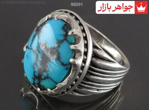 انگشتر نقره فیروزه نیشابوری احیا شده شجری مردانه - 98091