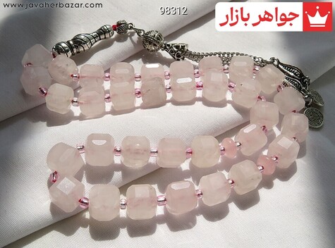 تسبیح سنگ ماه تولد بهمن 33 دانه تسبیح کوارتز 33 دانه صورتی تراش مکعبی - 98312