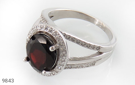 انگشتر نقره یاقوت قرمز خوش رنگ طرح دو حلقه ای زنانه - 9843