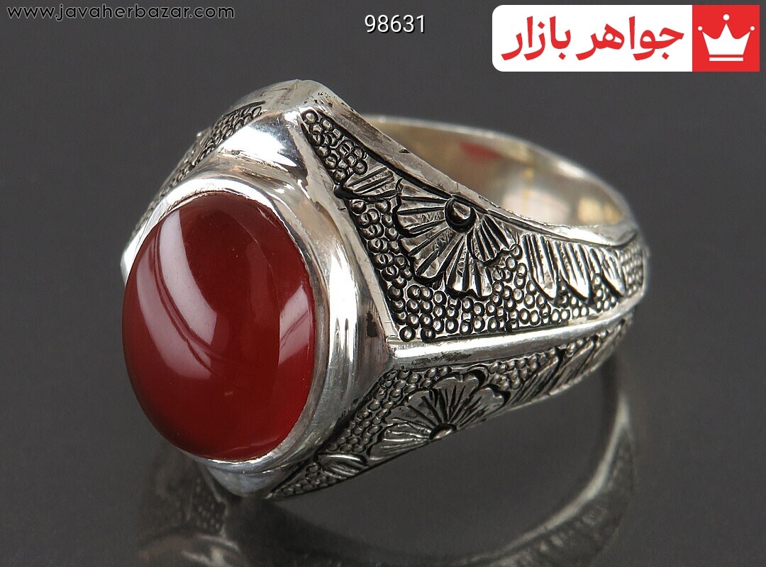 انگشتر نقره عقیق یمنی قرمز شیک مردانه دست ساز