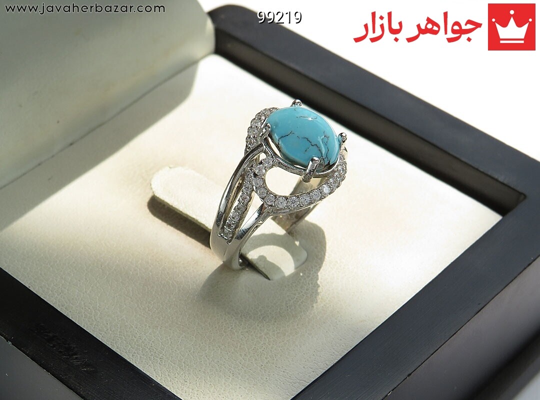انگشتر نقره فیروزه نیشابوری طرح بهار زنانه