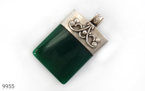 مدال نقره عقیق سبز هندی درشت دست ساز طرح قدیمی دست ساز - 9955