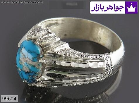 انگشتر نقره فیروزه نیشابوری خوش طرح مردانه دست ساز - 99604
