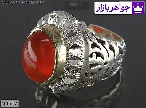 انگشتر نقره عقیق یمنی نارنجی شیک مردانه دست ساز - 99617