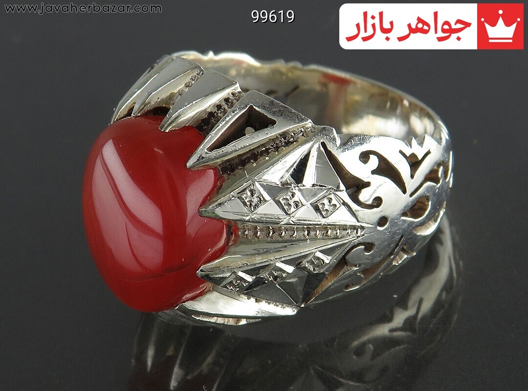 انگشتر نقره عقیق یمنی قرمز خاص مردانه دست ساز
