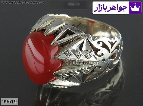 انگشتر نقره عقیق یمنی قرمز خاص مردانه دست ساز - 99619