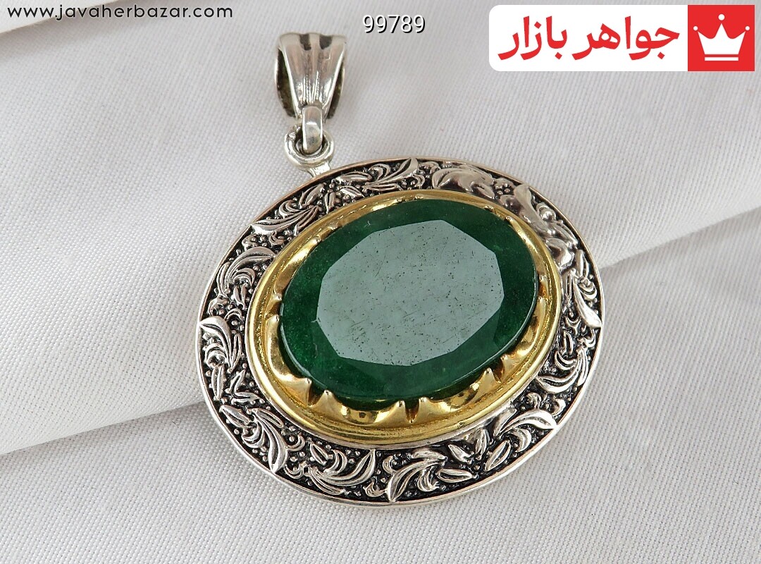 پلاک نقره جید سبز مرغوب طرح خاتون