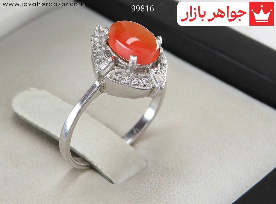 انگشتر نقره عقیق یمنی نارنجی طرح تارا زنانه