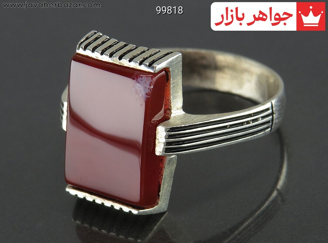 انگشتر نقره عقیق خوش رنگ مردانه به همراه حرز امام جواد