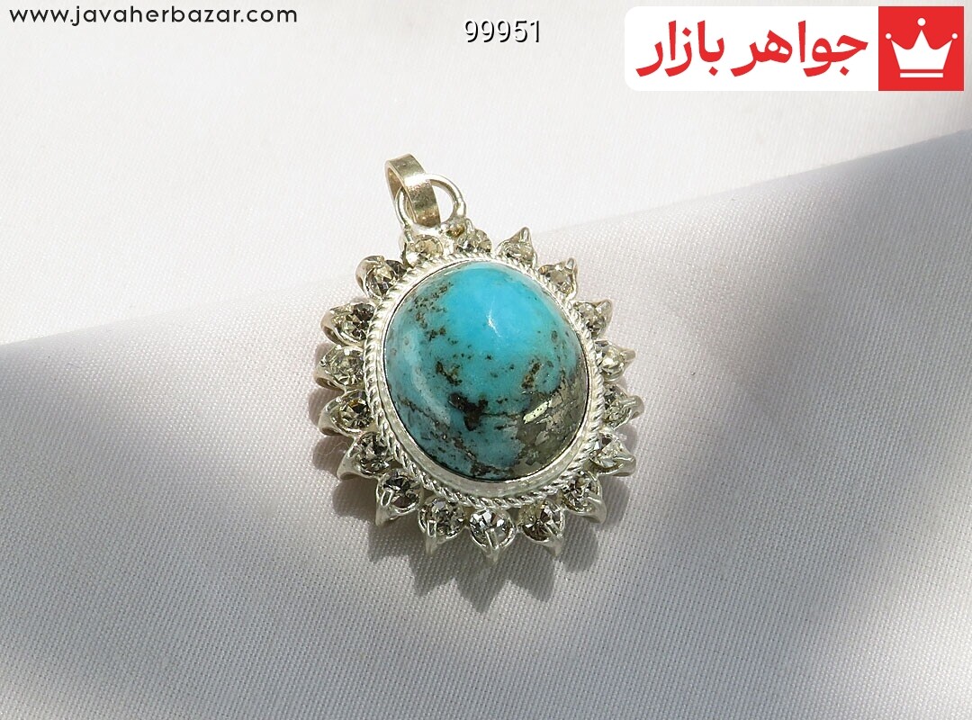 آویز نقره فیروزه کرمانی طرح سارا