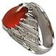 انگشتر نقره عقیق یمنی قرمز دور چنگ مردانه دست ساز با برلیان اصل