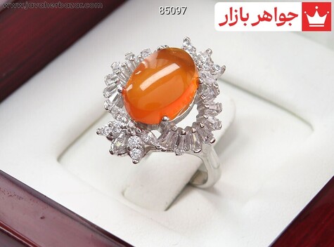 عکس انگشتر عقیق یمن نارنجی زنانه