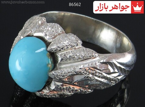 عکس انگشتر فیروزه نیشابوری عجمی آبی مردانه