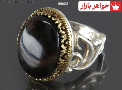 انگشتر عقیق یمن قهوه‌ای مردانه