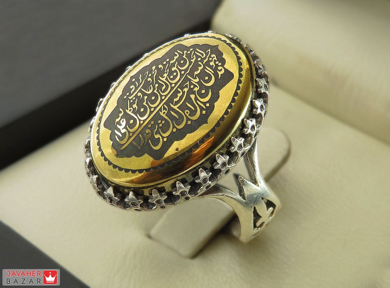 و من یتق الله دعای رزق و روزی❤️معجزات آیه و من یتق الله عکس آیه و من یتق الله انگشتر نقره با نگین حدید صینی با حکاکی و من یتق الله هنر دست